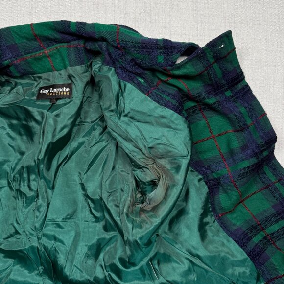 Vintage Guy Laroche Plaid Green Jacket Double Breasted Wool Blend Size 36 - Picture 5 of 12